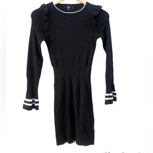 Alpha and Omega Alpha & Omega Black Long Sleeve Ruffle Midi Ribbed Dress Size S